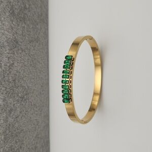 18K Gold Plated Green Zircon Bangle | Waterproof Tarnish Resistant Bracelet